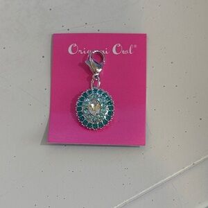 Origami Owl Teal and Clear Oval Crystal Charm